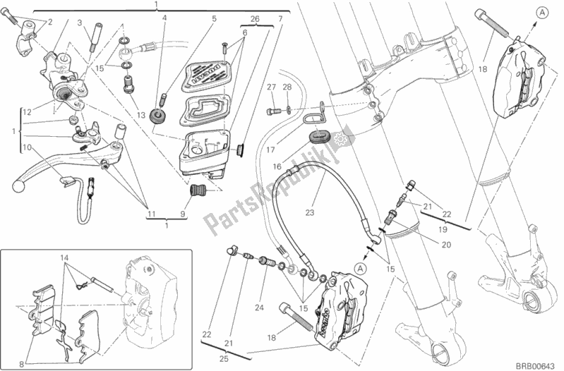All parts for the Front Brake System of the Ducati Diavel Xdiavel Brasil 1260 2018